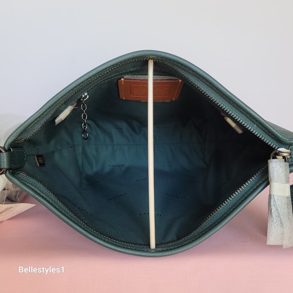 COACH Small Dufflette “C” Charm Polished Pebbled Leather Crossbody- Forest Color - Picture 14 of 16